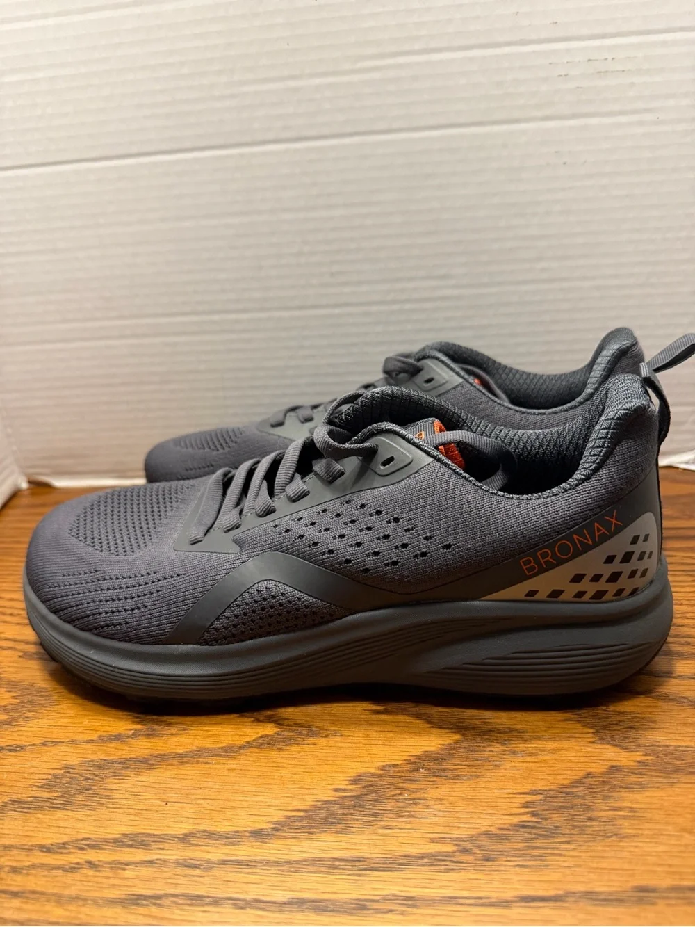 Bronx Men's Knit Athletic Sneakers - Gray with Orange Accents Wide Toe Box 42/10